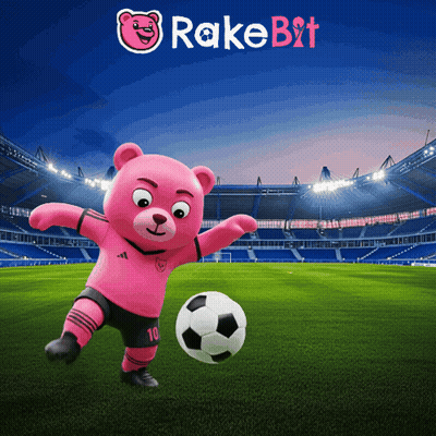 Pink Teddy Bear Kicking Soccer Ball With Rakebit GIF