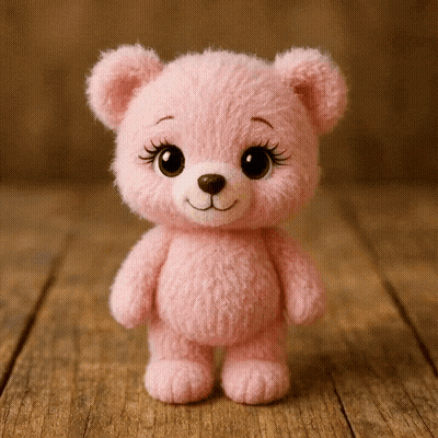 Pink Teddy Bear On Wooden Table GIF