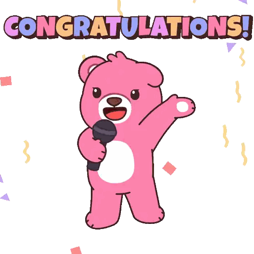Pink Teddy Bear Singing Congratulations Sticker