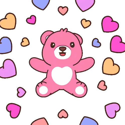 Pink Teddy Bear Surrounded By Hearts Sticker