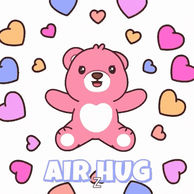Pink Teddy Bear Surrounded By Hearts Airhug GIF