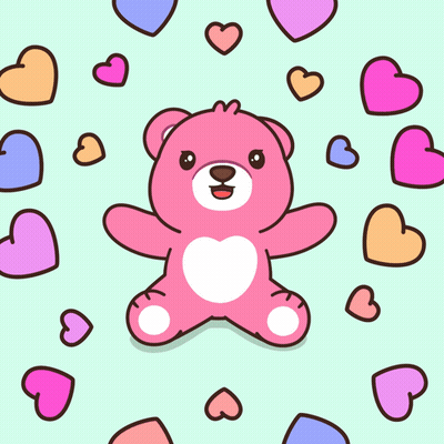 Pink Teddy Bear Surrounded By Pink And Blue Hearts GIF