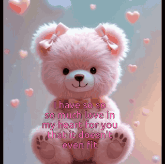 Pink Teddy Bear Surrounded By Pink Hearts GIF