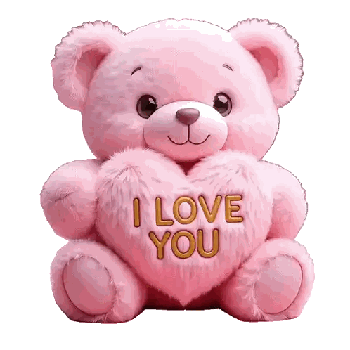 Pink Teddy Bear With I Love You Heart Sticker