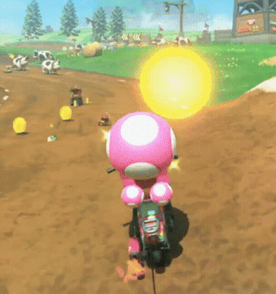 Pink Toad Riding Motorcycle On Dirt Track GIF