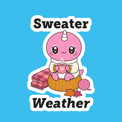 Pink Unicorn Sitting On Yarn Holding Coffee GIF