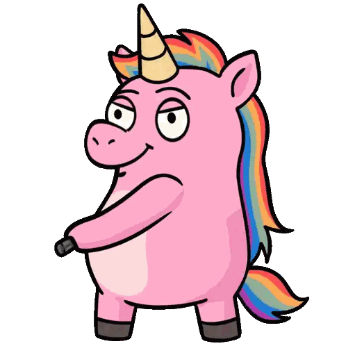 Pink Unicorn With Rainbow Mane Holding Sword Sticker