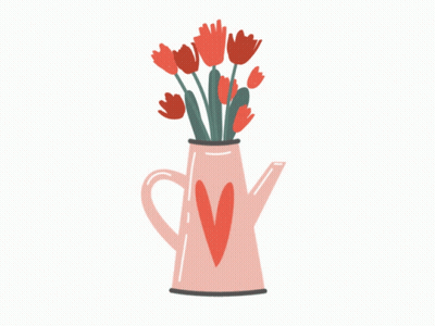 Pink Vase With Flowers And Heart Handle GIF