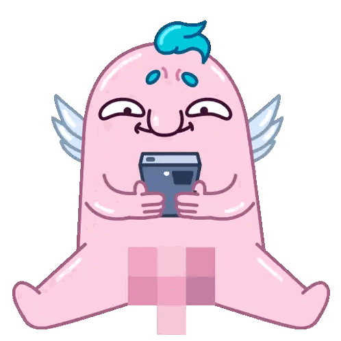 Pink Winged Cartoon With Cellphone Sticker