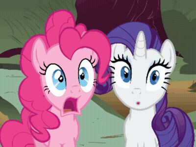 Pinkie Pie And Rarity Are Looking At Each Other With A Surprised Look On Their Faces GIF