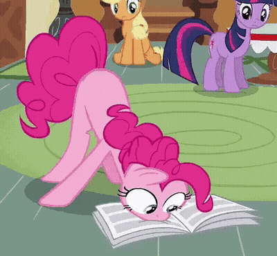 Pinkie Pie Is Reading A Book While Twilight Sparkle Is Standing Behind Her . GIF