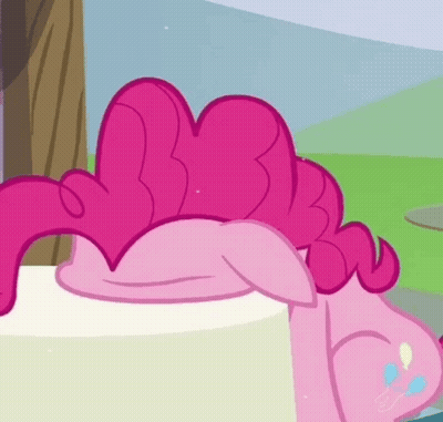 Pinkie Pie Laying On White Cake GIF
