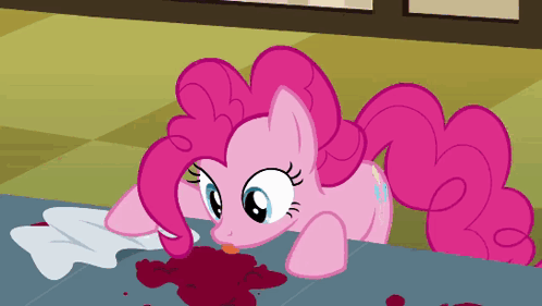 Pinkie Pie Lying On Bloodied Table GIF