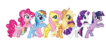 Pinkie Pie Rainbow Dash Fluttershy Applejack Twilight Sparkle And Rarity From My Little Pony Are Shown In Pixel Art Sticker