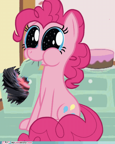 Pinkie Pie Sitting On Table With Cake GIF