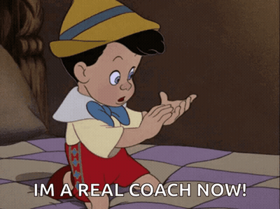 Pinocchio Kneeling Saying Im A Real Coach Now GIF