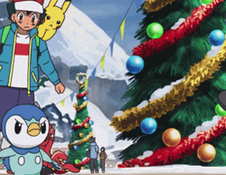 Piplup Angry With Christmas Tree At The Back GIF