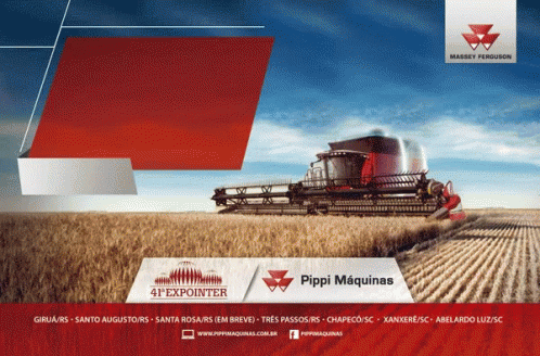 Pippi Maquinas Advertisement With Combine Harvester In Wheat Field GIF