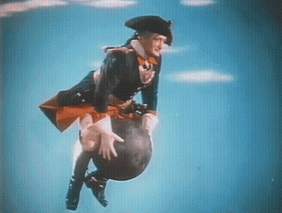 Pirate Flying Through Air With Bag GIF