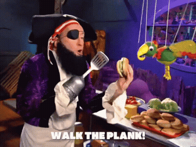 Pirate Holding Spatula Eating Sandwich Walk The Plank GIF