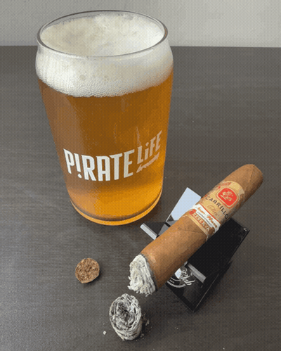 Pirate Life Beer Glass Next To Cigar GIF