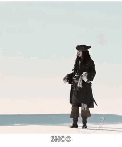 Pirate Man Holding Bottle On Beach GIF