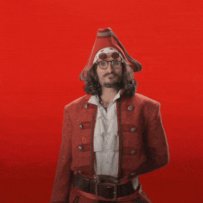 Pirate Man Saying Aye Aye Captain Red Background GIF