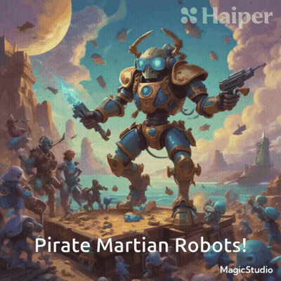 Pirate Martian Robot Holding Sword And Gun GIF