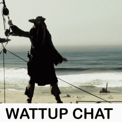 Pirate On Beach Saying Wattup Chat GIF