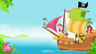 Pirate On Raft In Ocean With Lumibots GIF