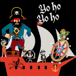 Pirate Parrot In Ship With Captain And Crewmates GIF