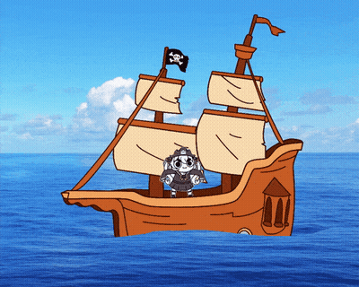 Pirate Ship With Skull And Crossbones Flag GIF