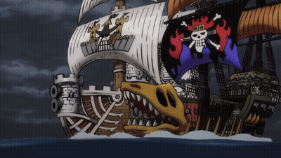 Pirate Ship With Skull And Crossbones On Sail GIF