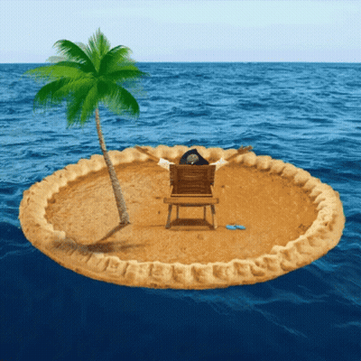 Pirate Sitting On Bench On Pie Island GIF