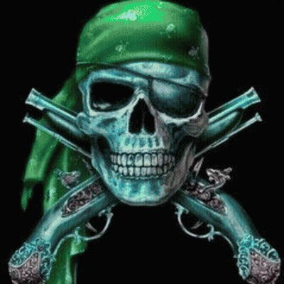 Pirate Skull With Green Bandana And Crossed Pistols GIF