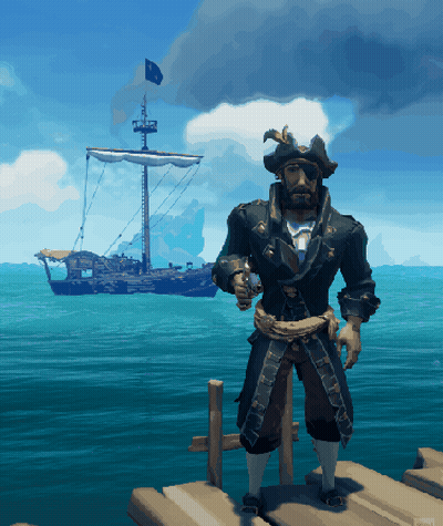 Pirate Standing On Dock In Front Of Ship GIF