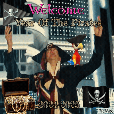 Pirate With Parrot Saying Welcome Year Of Pirates GIF