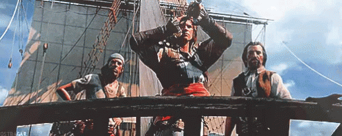 Pirates Standing On Boat With Gun GIF