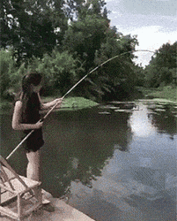 Pissed Girl Broken Fishing Rod GIF