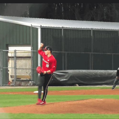 Pitcher In Red Jersey Number 18 GIF