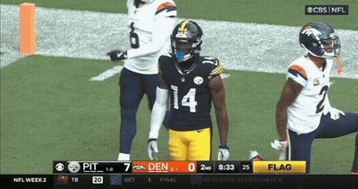 Pittsburgh Steelers Football Player # 14 Stands On The Field GIF