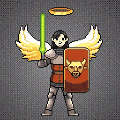 Pixel Art Angel Holding Sword And Shield GIF