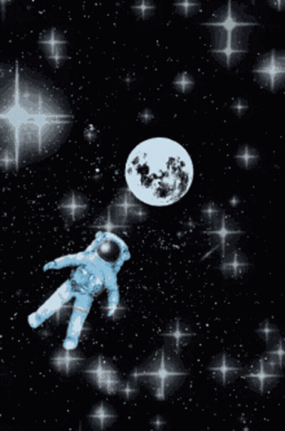 Pixel Art Astronaut In Space With Moon GIF