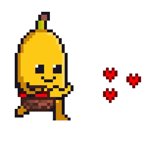 Pixel Art Banana With Hearts Sticker