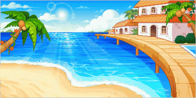 Pixel Art Beach With Palm Trees GIF