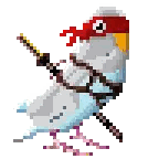Pixel Art Bird With Red Bandana Holding Sword Sticker