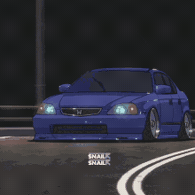Pixel Art Blue Honda Civic Driving At Night GIF
