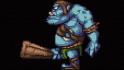 Pixel Art Blue Troll Holding Stick GIF