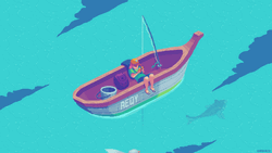 Pixel Art Boat Fishing GIF