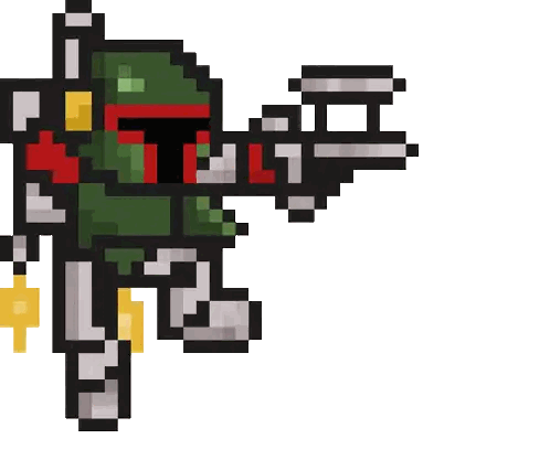 Pixel Art Boba Fett Holding Gun Sticker